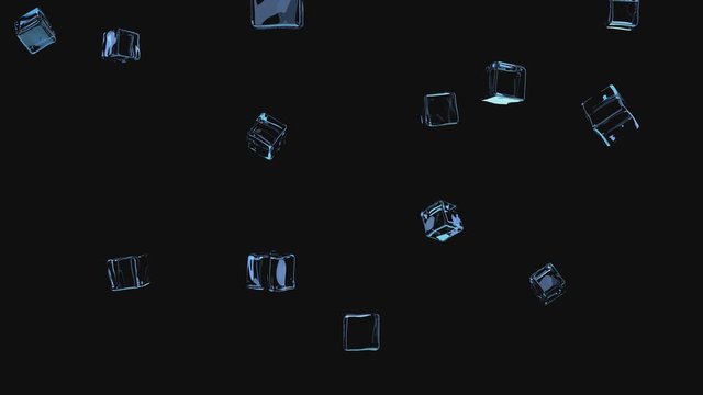 Abstract motion of cubes of ice on black background.  3d illustration of a cubes of ice.  Codec MOV-PNG with alpha channel, transparent