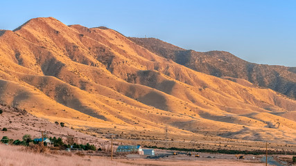 Panorama frame Mountains along the Utah Valley in golden light