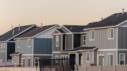 Panorama frame Two story American houses backyards day light