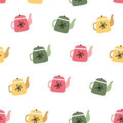 Cozy vector seamless pattern for your design. Kettle. Hand drawn, Doodle style. - 315289322