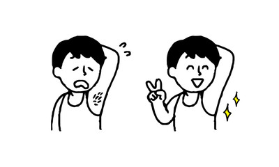 腋毛を脱毛する男性（シンプル）