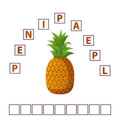 Game words puzzle pineapple. Tropical fruit.Education developing child.Riddle for preschool.Flat illustration cartoon character vector.