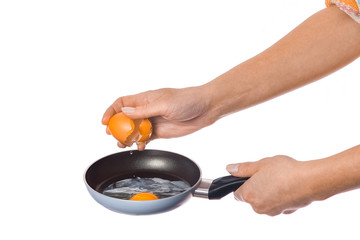 pan in hands on a white background