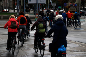 Group of bikers riding in the city