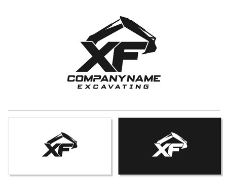 Initial X F XF excavator logo concept vector with arm excavator template vector.