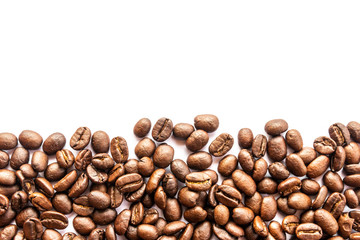 Close up of Coffee beans on white background with copy space