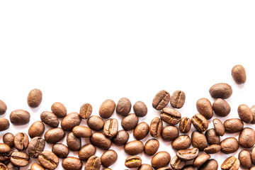 Close up of Coffee beans on white background with copy space