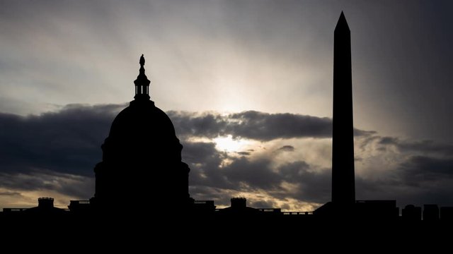 Capitol Building and Washington Monument, Time Lapse at Sunrise, Washington DC