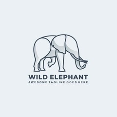 Vector Logo Illustration Wild Elephant Line Art