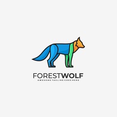 Vector Logo Illustration Forest Wolf Line Art Style