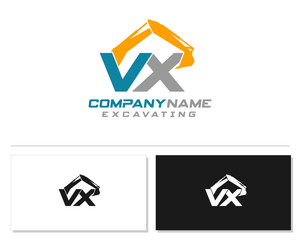Initial V X VX excavator logo concept vector with arm excavator template vector.