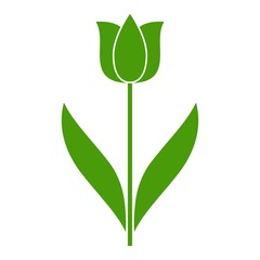 Tulip bud with leaves vector logo. Simple symmetry flat style.