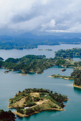View from the famous rock-stone Piedra de Guatap&eacute; Colombia. Lots of little green islands.