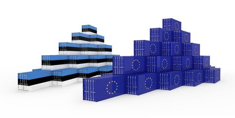 Fototapeta premium 3D Illustration of Cargo Container with Estonia Flag on white background. Delivery, transportation, shipping freight transportation.