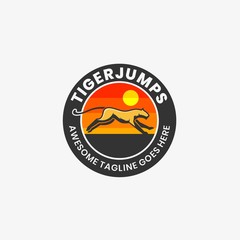 Vector Logo Illustration Tiger Jumps Vintage Badge
