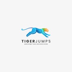 Vector Logo Illustration Tiger Jumps Gradient Colorful