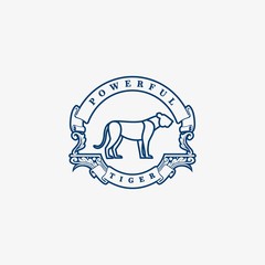 Vector Logo Illustration Tiger Power Full Vintage Badge