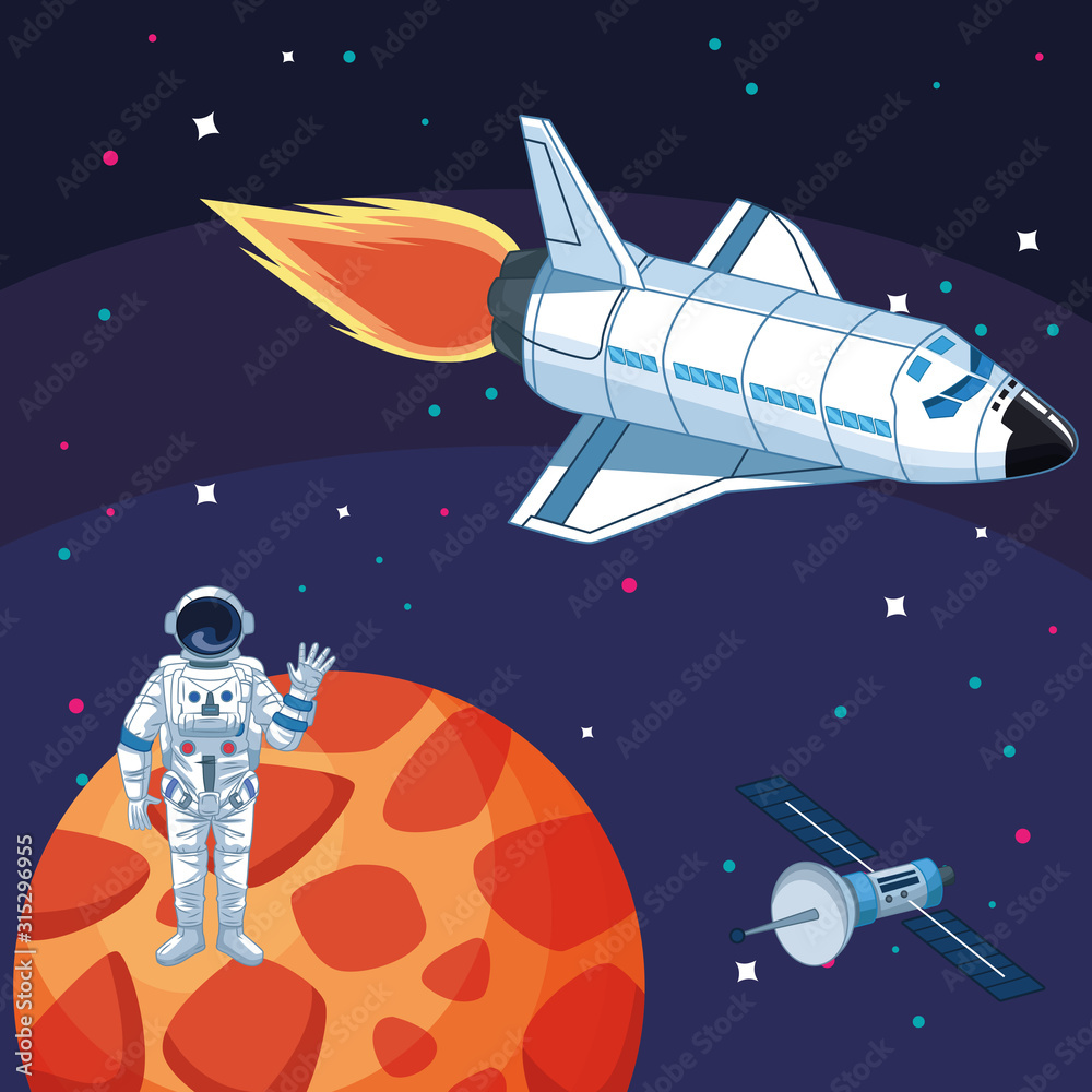 Poster astronaut spacecraft satellite planet space exploration