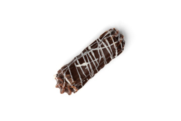 Shortbread cookies with caramel in chocolate glaze isolated on white background.