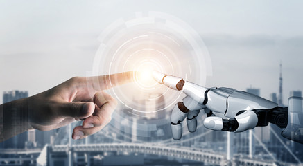 Futuristic robot artificial intelligence concept.