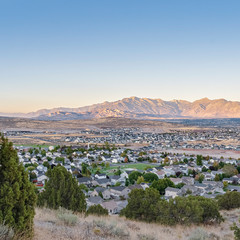 Square Wide panorama of the Utah Valley USA at sunrise
