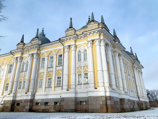 Nilo-Stolobenskaya (Nilov) hermitage-Orthodox monastery in winter in cloudy weather. Russia, Tver...