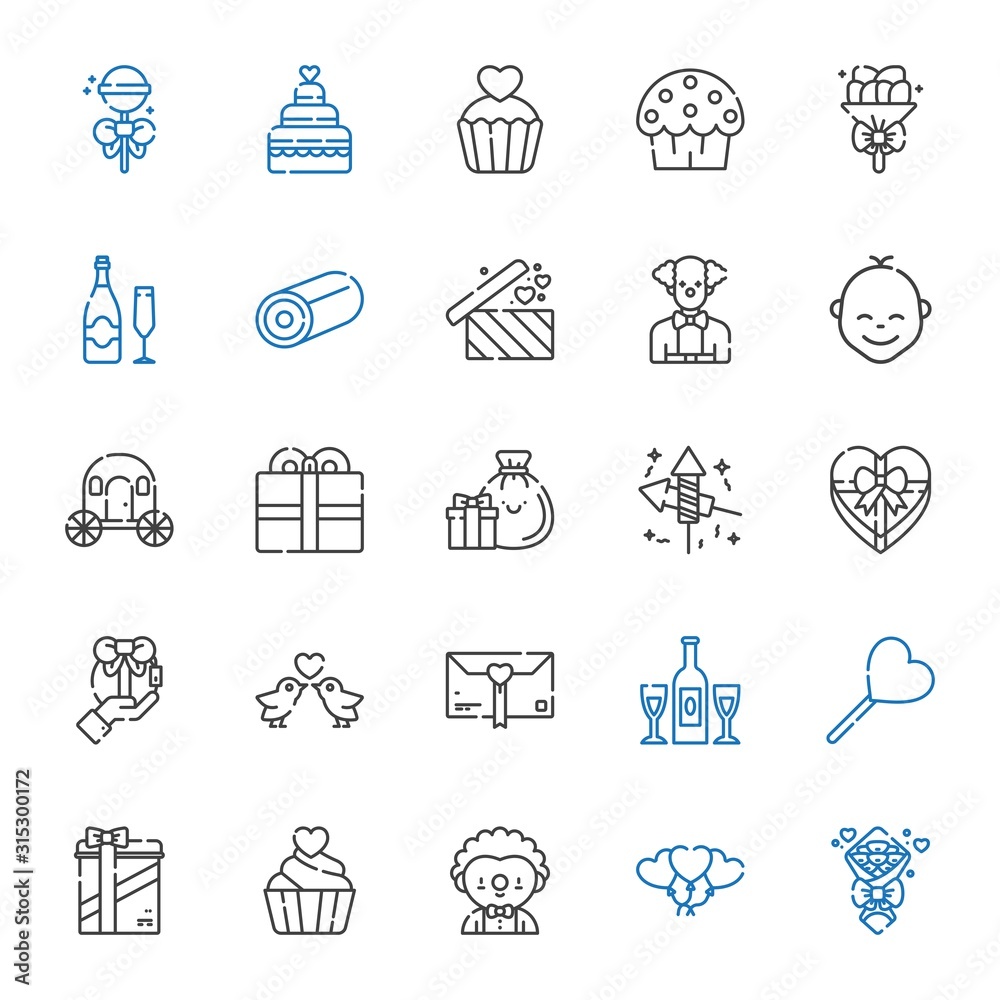 Poster birthday icons set