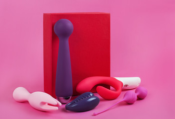 Silicone sex toys on a white background. Erotic toy for fun. Sex gadget and masturbation device..