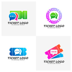 Set of Chat Ticket logo design concept vector, Travel Ticket with Chat logo Template, Creative design, Icon symbol