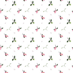 Seamless Christmas pattern winter berries watercolor illustration wrapping surface design bed linen fabric