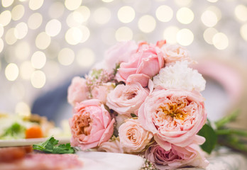 wedding bouquet close-up. Against the background of lights. Valentine's day