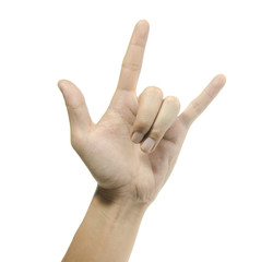 hand in I love you hand sign  on white background