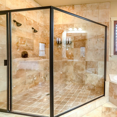 Square Modern luxury bathroom with glass shower cubicle