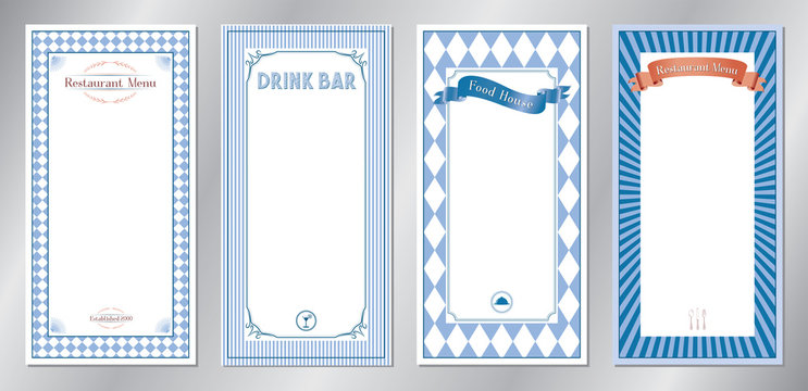 Blue classic, retro, vintage restaurant menu templates - 20x40 cm