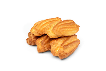 Traditional French dessert eclairs isolated on white background.