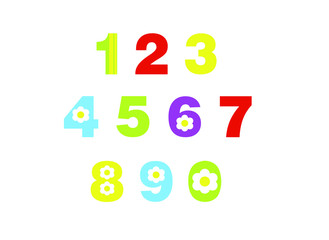 numbers for children, from 0 to 9. Kids learning material. colored numbers with flowers Card for learning numbers. Number 0-9. 