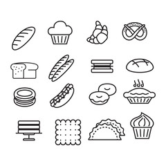 Bakery Sign Black Thin Line Icon Set. Vector