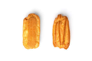 Traditional French dessert eclairs isolated on white background.