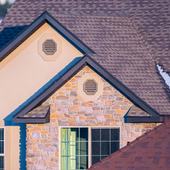 Square Roofs and gables of American houses in winter
