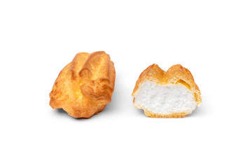 Traditional French dessert eclairs isolated on white background.