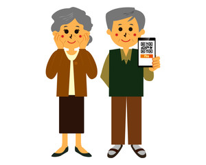 スマホ　スマホ決済　キャッシュレス決済　男性　夫婦　人物　女性　シニア