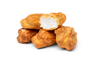 Traditional French dessert eclairs isolated on white background.