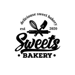 Bakery emblems. Cooking related lettering inscriptions. Modern typography logotype templates. Vector vintage illustration.