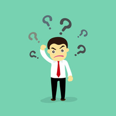 Businessman confused with the questionwith question marks above his head. , the problem exists. 