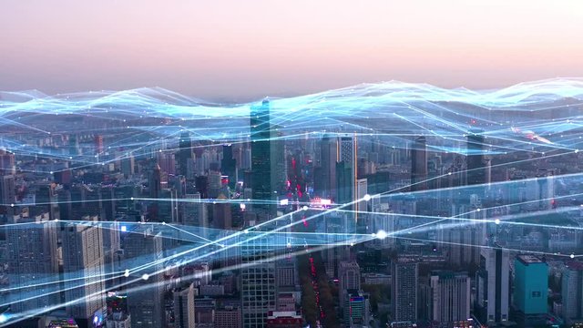 smart Connected city skyline. Futuristic network concept, city Technology