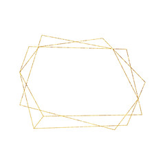 Gold Geometric Crystal Frame with Detailed Vector Foil Texture. Isolated Golden Thin Line Art or Outline Linear Polygonal Textured Frame. Art Deco and Modern Style. Sparkle Glitter Dust