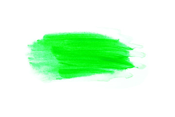 Green watercolor on white background.The color splashing in the paper.It is a hand drawn. For text, element for decoration.