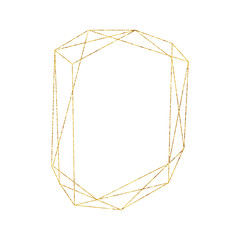 Gold Geometric Crystal Frame with Detailed Vector Foil Texture. Isolated Golden Thin Line Art or Outline Linear Polygonal Textured Frame. Art Deco and Modern Style. Sparkle Glitter Dust