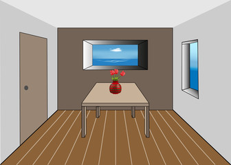 Perspective view of the interior of the living room