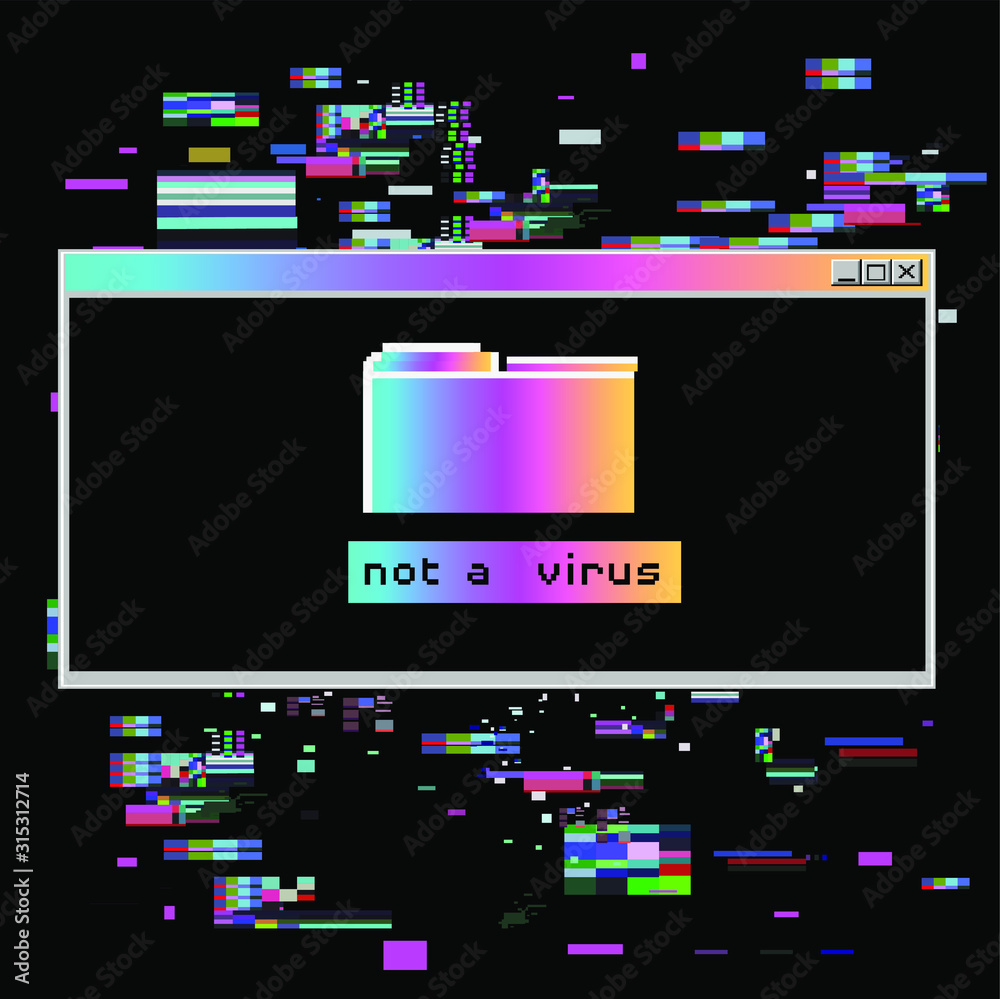 Poster Abstract technology background with User Interface or HUD elements and Pixelated Glitch Effect. Malware damage or hack attack concept.